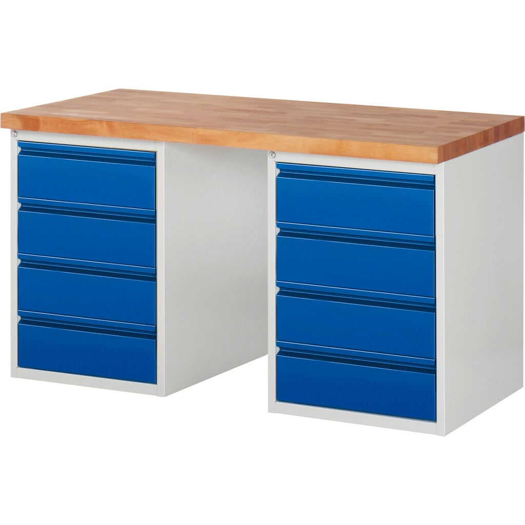 Banco da lavoro RAU serie 7000, 2 contenitori, AxLxP 840 x 1.500 x 700 mm, 8 cassetti estraibili al 90% 8 x 180 mm, portata cassetti 100 kg Immagine del prodotto n. 1: Banco da lavoro RAU serie 7000, 2 contenitori, AxLxP 840 x 1.500 x 700 mm, 8 cassetti estraibili al 90% 8 x 180 mm, portata cassetti 100 kg
