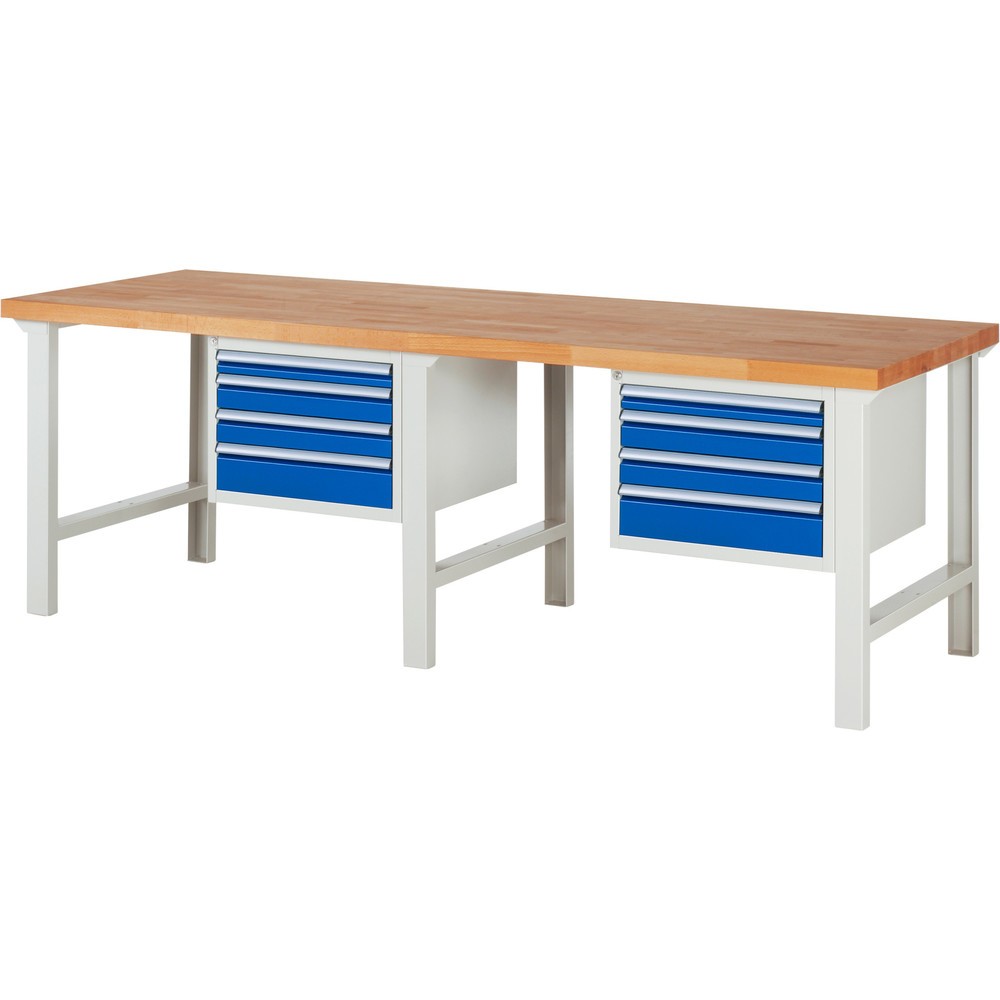 Immagine del prodotto: Banco da lavoro RAU serie 7000, 2 contenitori, AxLxP 840 x 2.500 x 900 mm, 8 cassetti estraibili al 90% 2 x 60 mm, 4 x 90 mm, 2 x 120 mm