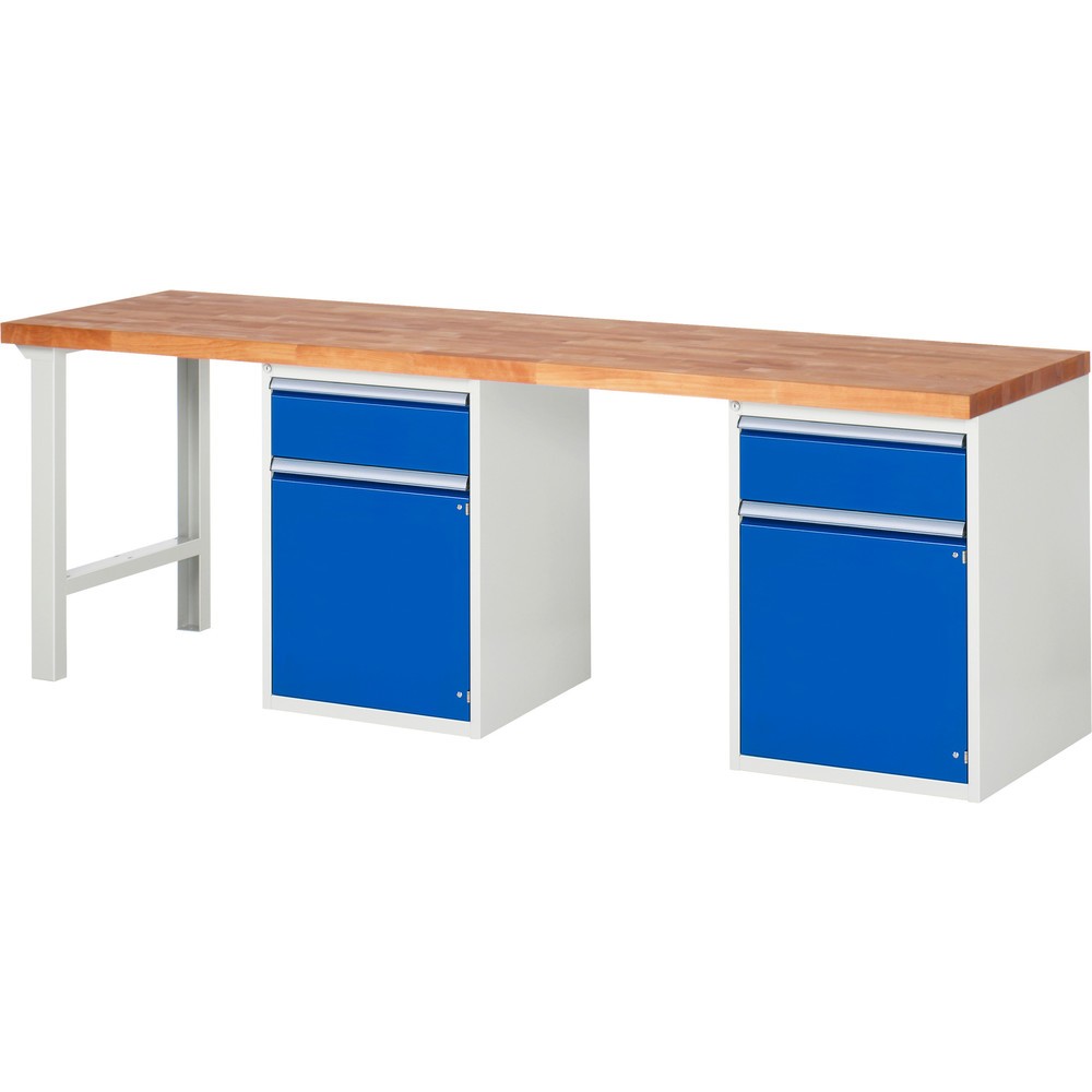 Immagine del prodotto n. 1: Banco da lavoro RAU serie 7000, 2 contenitori, AxLxP 890 x 2.500 x 700 mm, 2 cassetti, 2 ante battenti, 2 ripiani