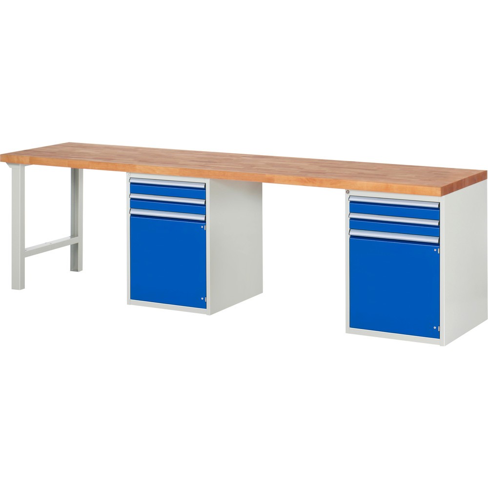 Immagine del prodotto n. 1: Banco da lavoro RAU serie 7000, 2 contenitori, AxLxP 890 x 3.000 x 700 mm, 4 cassetti estraibili al 90%, 1 ripiano, 2 ante battenti