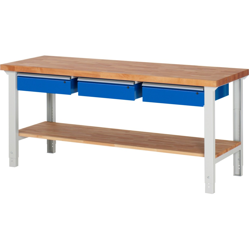 Immagine del prodotto: Banco da lavoro RAU serie 7000, 1 piano di appoggio in faggio massiccio, AxLxP 790-1.140 x 2.000 x 700 mm, 3 cassetti 3 x 150 mm