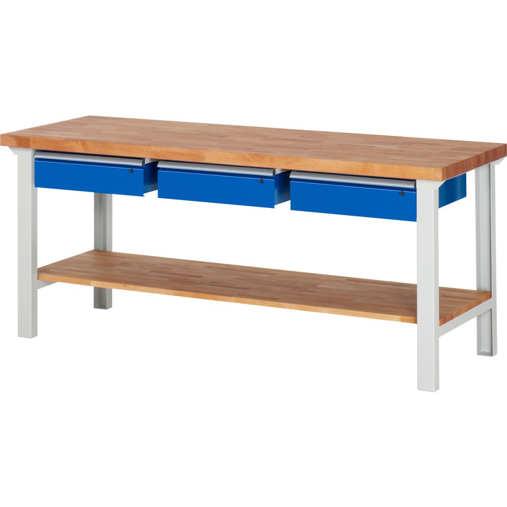 Immagine del prodotto: Banco da lavoro RAU serie 7000, 1 piano di appoggio in faggio massiccio, AxLxP 840 x 2.000 x 700 mm, 3 cassetti 3 x 150 mm