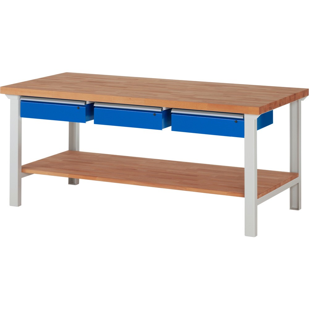 Immagine del prodotto n. 1: Banco da lavoro RAU serie 7000, 1 piano di appoggio in faggio massiccio, AxLxP 840 x 2.000 x 900 mm, 3 cassetti 3 x 150 mm