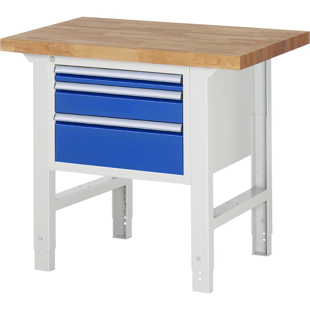 Immagine del prodotto n. 1: RAU Banco da lavoro Serie 7000, HxLxP 790-1.140 x 1.000 x 700 mm, 1 contenitore nella base a destra, con 3 cassetti