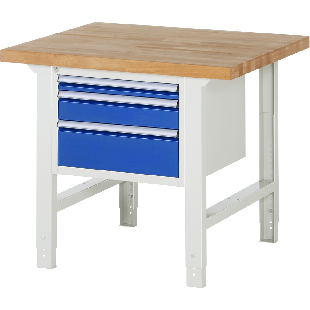 Immagine del prodotto: RAU Banco da lavoro Serie 7000, HxLxP 790-1.140 x 1.000 x 900 mm, 1 contenitore nella base a destra, con 3 cassetti