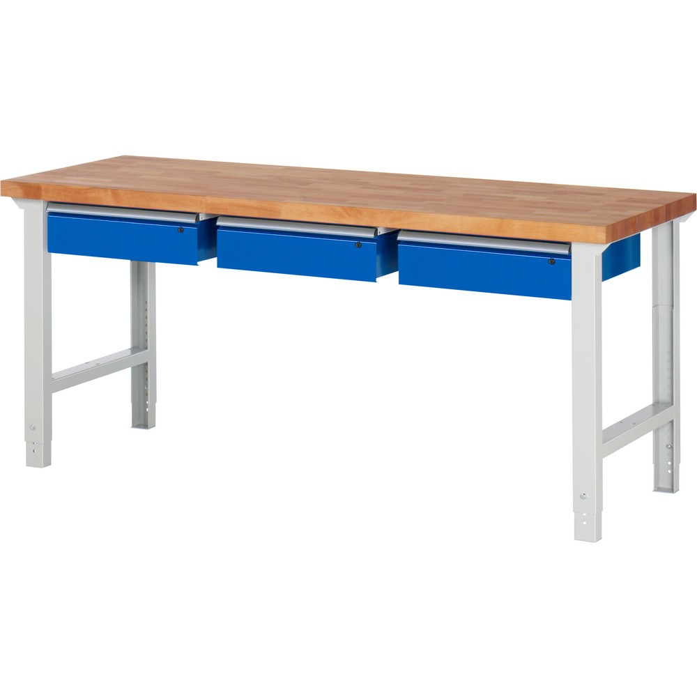 Immagine del prodotto n. 1: Banco da lavoro RAU serie 7000, AxLxP 790-1.140 x 2.000 x 700 mm, 3 cassetti 3 x 150 mm, portata cassetti 50 kg
