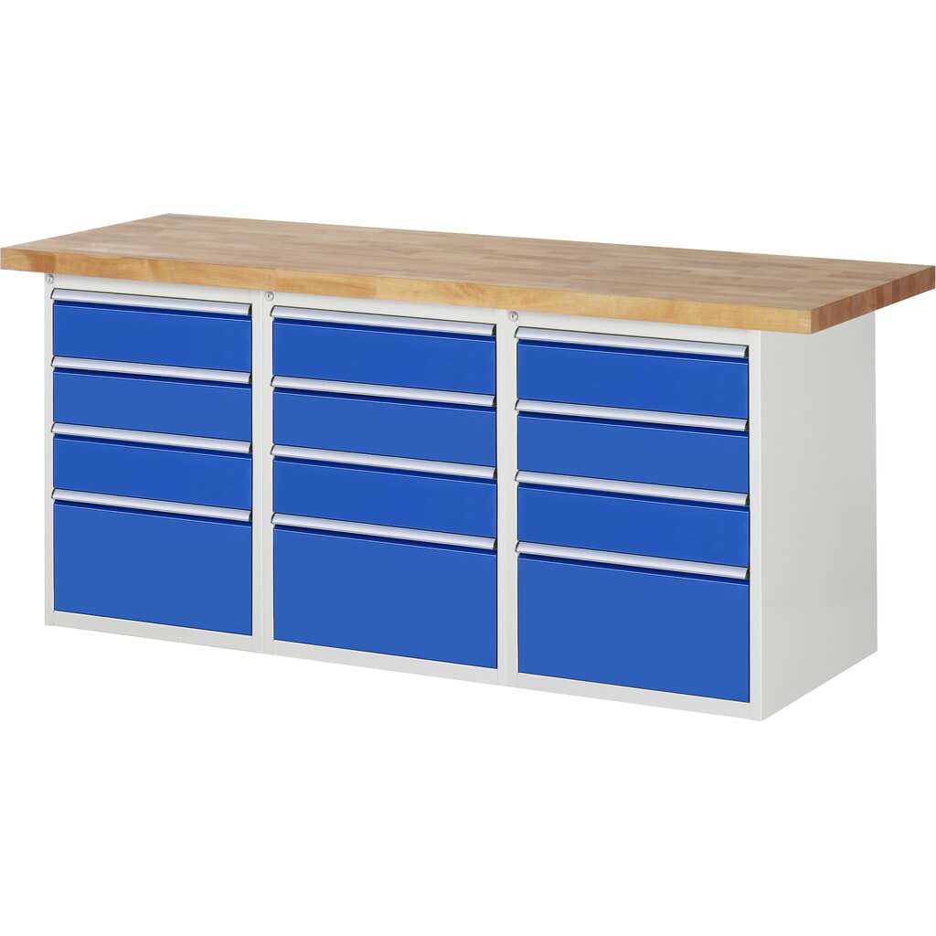 Immagine del prodotto: Banco da lavoro RAU serie 7000, 3 contenitori, AxLxP 840 x 2.000 x 700 mm, 12 cassetti estraibili al 90% 9 x 150 mm, 3 x 270 mm