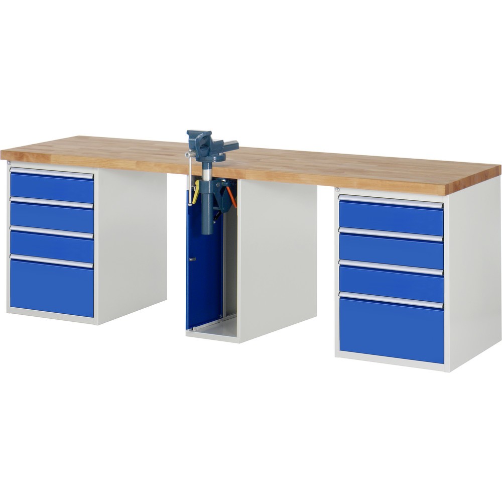 Immagine del prodotto n. 1: RAU Banco da lavoro Serie 7000, HxLxP 890 x 2.500 x 700 mm, 2 contenitori nella base, ciascuno con 4 cassetti e morsa da banco centrale retrattile