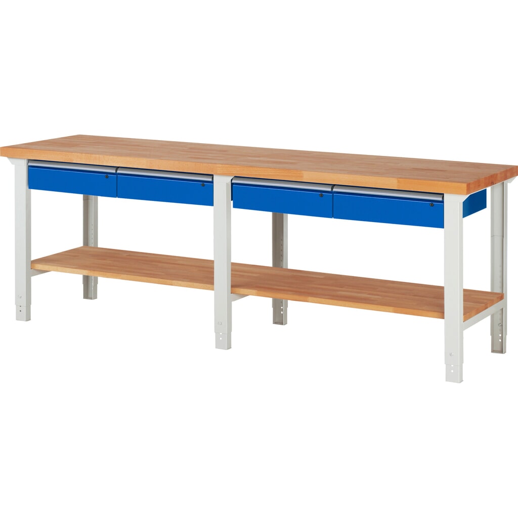 Banco da lavoro RAU serie 7000, 1 piano di appoggio in faggio massiccio, AxLxP 790-1.140 x 2.500 x 700 mm, 4 cassetti 4 x 150 mm Immagine del prodotto n. 1: Banco da lavoro RAU serie 7000, 1 piano di appoggio in faggio massiccio, AxLxP 790-1.140 x 2.500 x 700 mm, 4 cassetti 4 x 150 mm