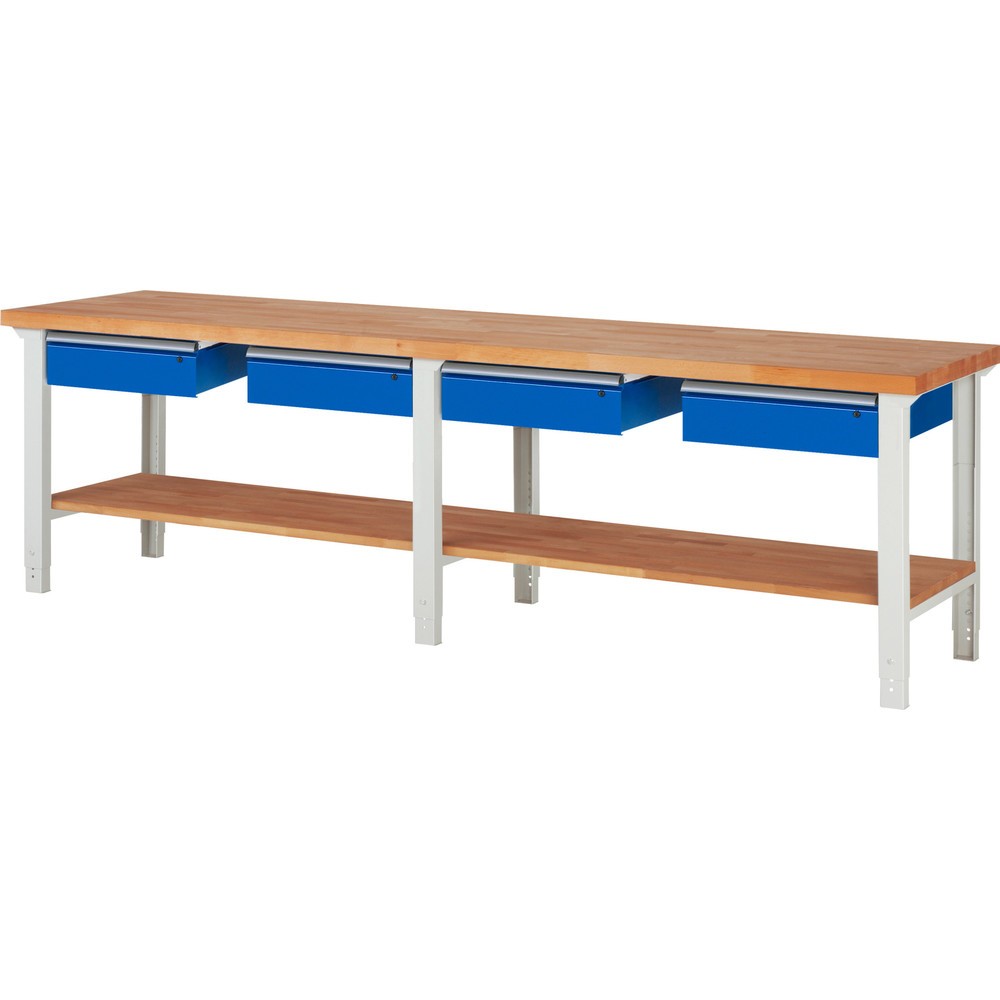 Immagine del prodotto n. 1: Banco da lavoro RAU serie 7000, 1 piano di appoggio in faggio massiccio, AxLxP 790-1.140 x 3.000 x 700 mm, 4 cassetti 4 x 150 mm