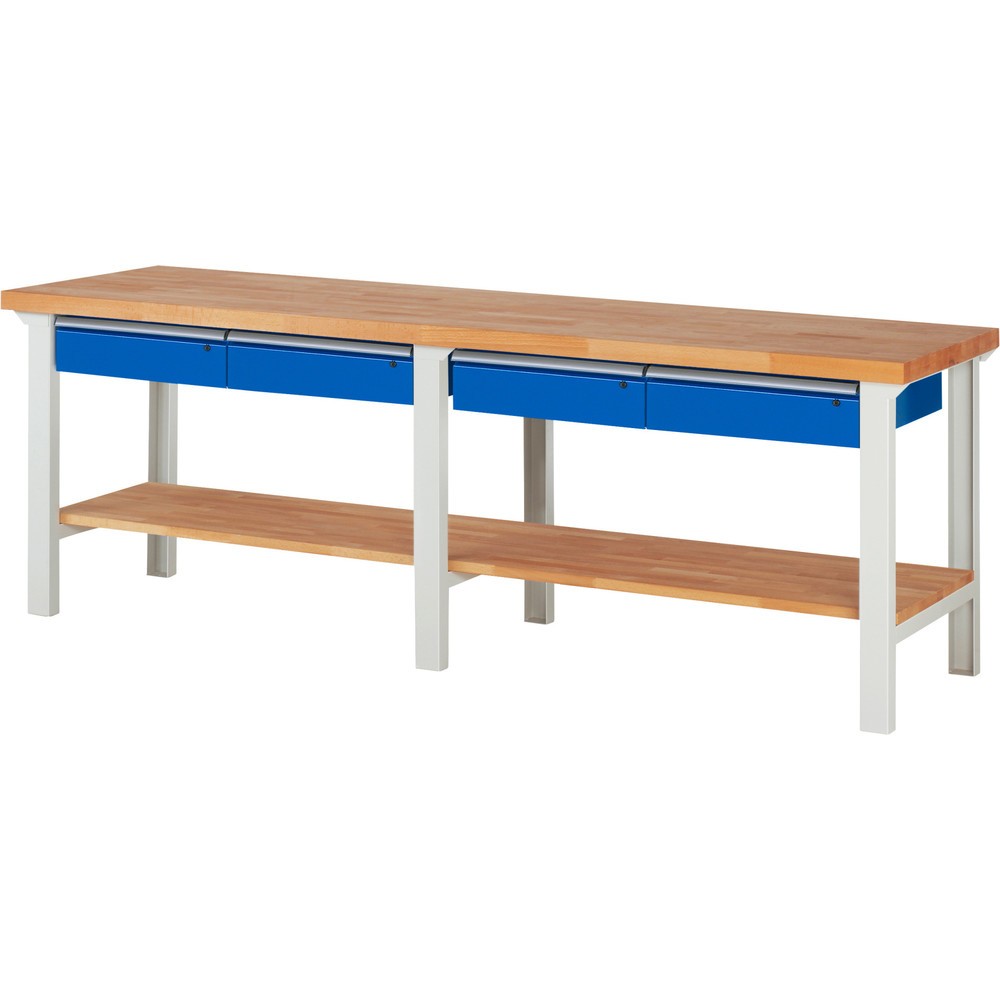 Immagine del prodotto n. 1: Banco da lavoro RAU serie 7000, 1 piano di appoggio in faggio massiccio, AxLxP 840 x 2.500 x 700 mm, 4 cassetti 4 x 150 mm