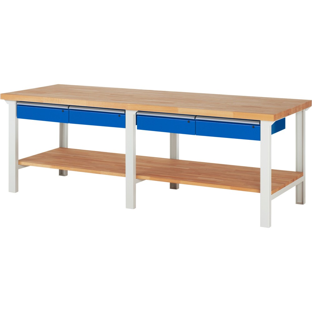 Immagine del prodotto: Banco da lavoro RAU serie 7000, 1 piano di appoggio in faggio massiccio, AxLxP 840 x 2.500 x 900 mm, 4 cassetti 4 x 150 mm