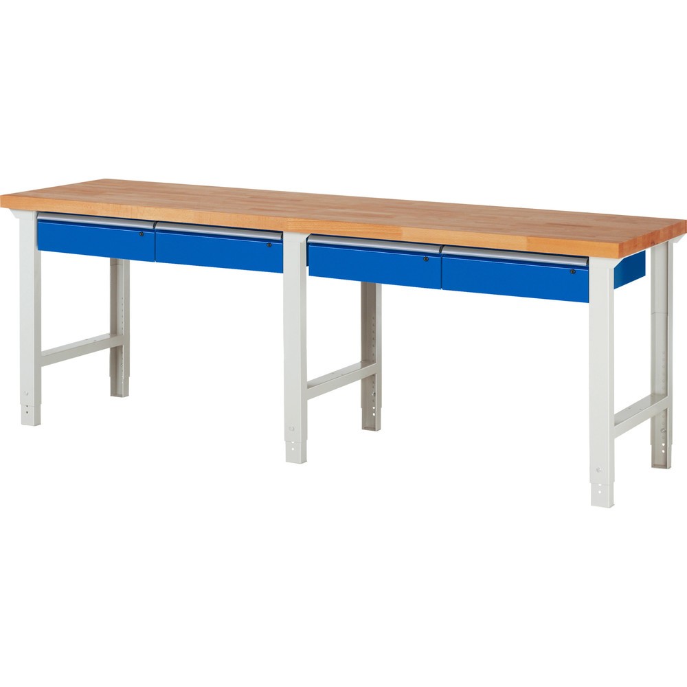 Immagine del prodotto: Banco da lavoro RAU serie 7000, AxLxP 790-1.140 x 2.500 x 700 mm, 4 cassetti 4 x 150 mm