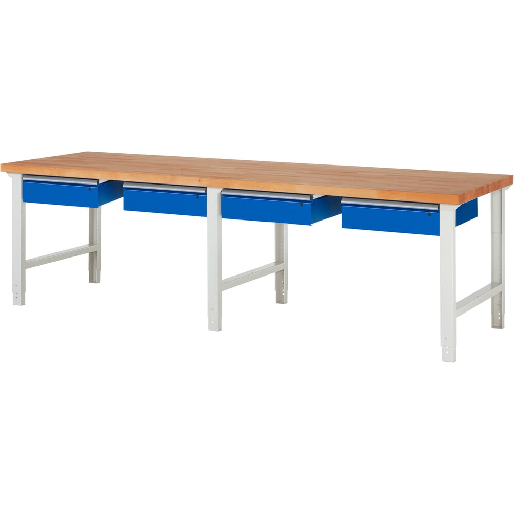 Immagine del prodotto: Banco da lavoro RAU serie 7000, AxLxP 790-1.140 x 3.000 x 900 mm, 4 cassetti 4 x 150 mm