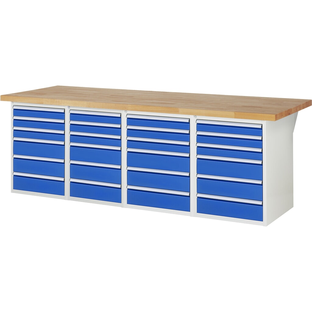 RAU Banco da lavoro Serie 7000, HxLxP 890 x 2.500 x 900 mm, 4 contenitori nella base, ciascuno con 6 cassetti Immagine del prodotto: RAU Banco da lavoro Serie 7000, HxLxP 890 x 2.500 x 900 mm, 4 contenitori nella base, ciascuno con 6 cassetti