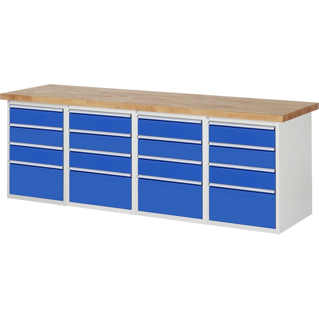 Immagine del prodotto n. 1: RAU Banco da lavoro Serie 7000, HxLxP 890 x 2.500 x 700 mm, 4 contenitori nella base, ciascuno con 4 cassetti