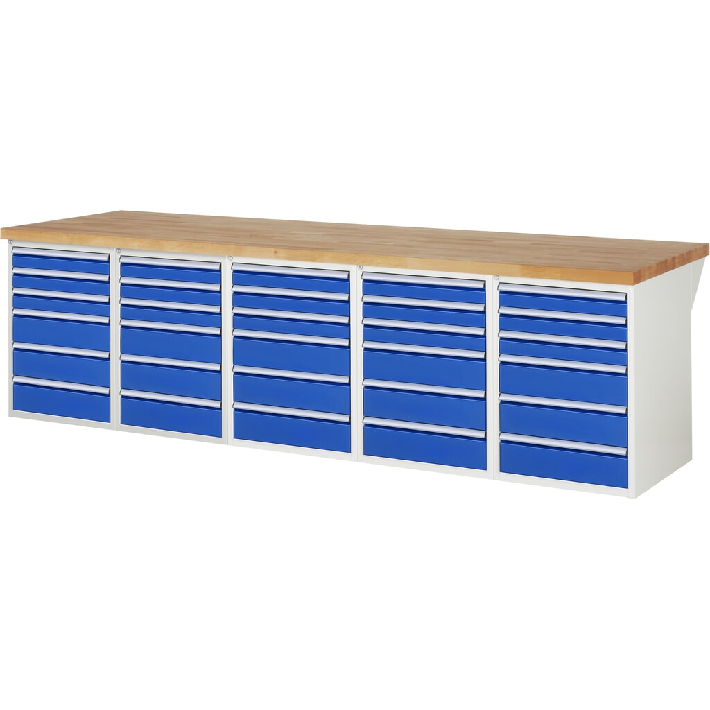 Immagine del prodotto: RAU Banco da lavoro Serie 7000, HxLxP 890 x 3.000 x 900 mm, 5 contenitori nella base, ciascuno con 6 cassetti