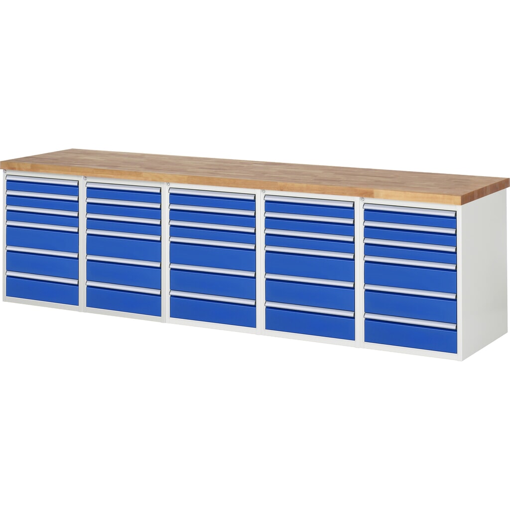 RAU Banco da lavoro Serie 7000, HxLxP 890 x 3.000 x 700 mm, 5 contenitori nella base, ciascuno con 6 cassetti Immagine del prodotto n. 1: RAU Banco da lavoro Serie 7000, HxLxP 890 x 3.000 x 700 mm, 5 contenitori nella base, ciascuno con 6 cassetti