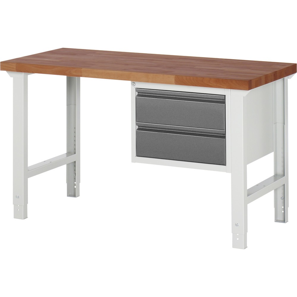 Immagine del prodotto: Banco da lavoro RAU Serie 7000, piano di lavoro in faggio massiccio, 1 contenitore, AxLxP 790-1.140 x 1.500 x 700 mm, 2 cassetti 2 x 180 mm