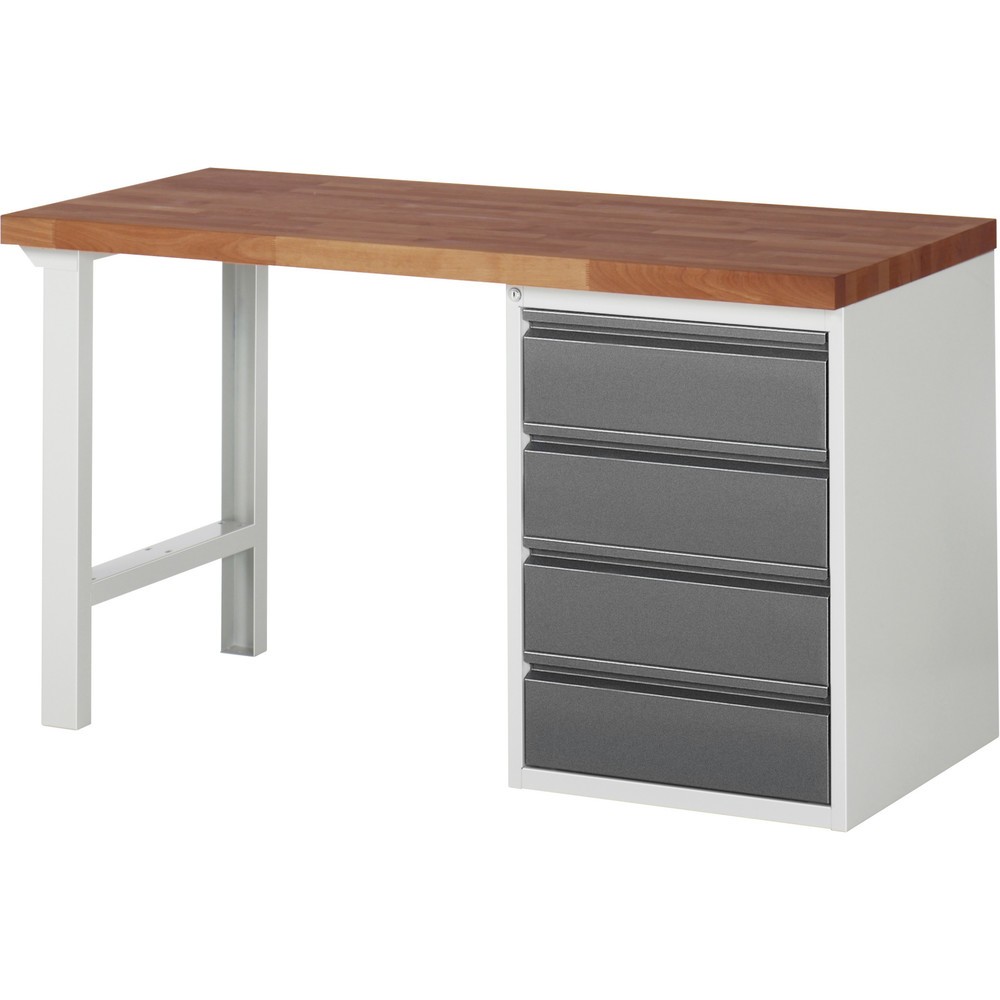 Immagine del prodotto: Banco da lavoro RAU Serie 7000, piano di lavoro in faggio massiccio, 1 contenitore, AxLxP 890 x 1.500 x 700 mm, 4 cassetti 4 x 180 mm