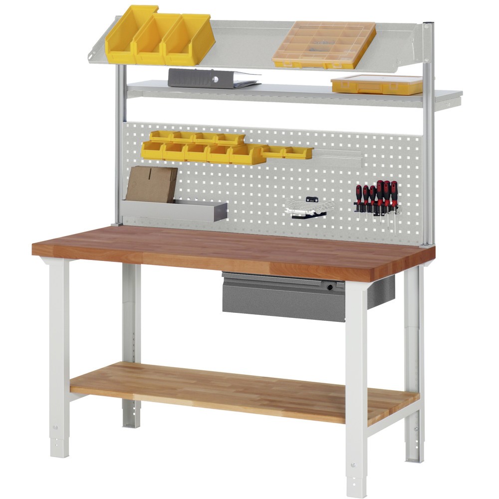 Immagine del prodotto n. 3: Banco da lavoro pesante RAU Serie 7000, piano di lavoro in faggio massiccio, 1 piano di appoggio in faggio massiccio, AxLxP 790-1.140 x 1.500 x 700 mm