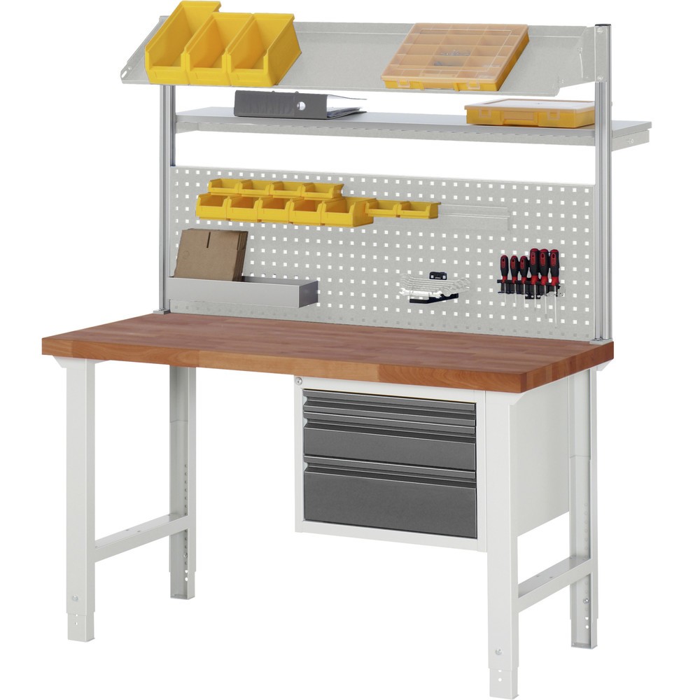 Immagine del prodotto n. 5: Banco da lavoro pesante RAU Serie 7000, piano di lavoro in faggio massiccio, 1 piano di appoggio in faggio massiccio, AxLxP 790-1.140 x 1.500 x 700 mm