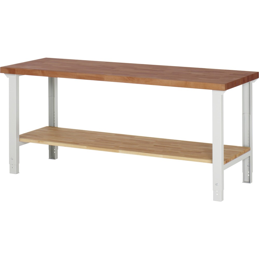 Immagine del prodotto n. 1: Banco da lavoro pesante RAU Serie 7000, piano di lavoro in faggio massiccio, 1 piano di appoggio in faggio massiccio, AxLxP 790-1.140 x 2.000 x 700 mm