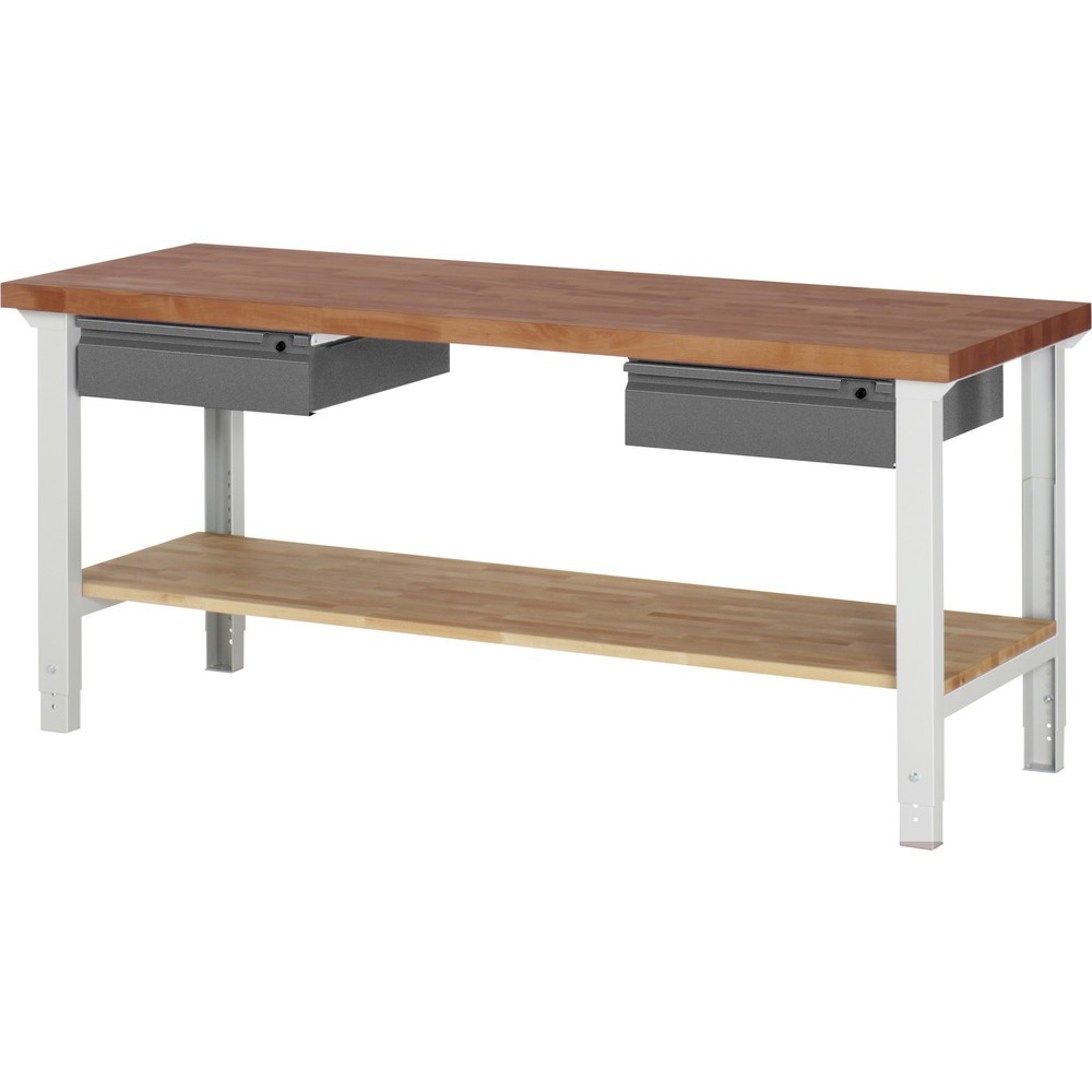 Immagine del prodotto n. 1: Banco da lavoro RAU Serie 7000, piano di lavoro in faggio massiccio, 2 cassetti, 1 piano di appoggio in faggio massiccio, AxLxP 790-1.140 x 2.000 x 700 mm, 2 cassetti