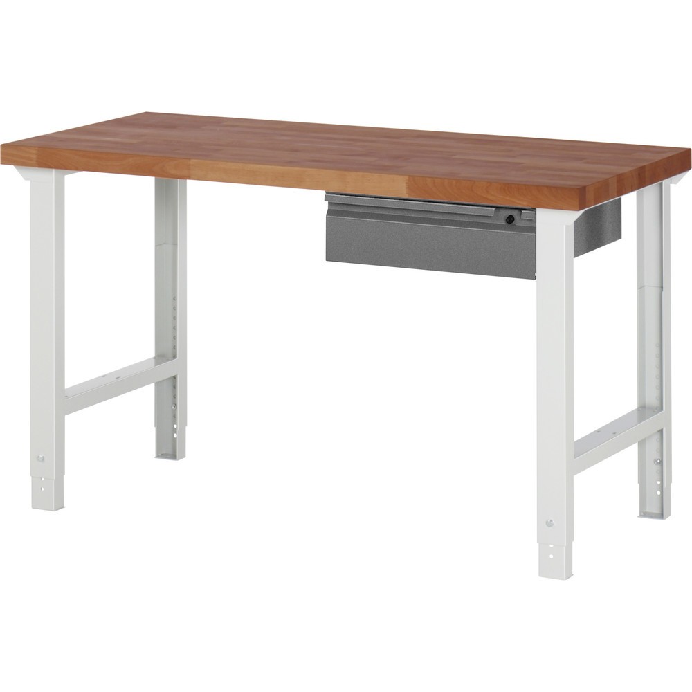 Immagine del prodotto n. 1: Banco da lavoro RAU serie 7000, piano di lavoro in faggio ramato massiccio, 1 cassetto, AxLxP 790-1.140 x 1.500 x 700 mm, 1 cassetto