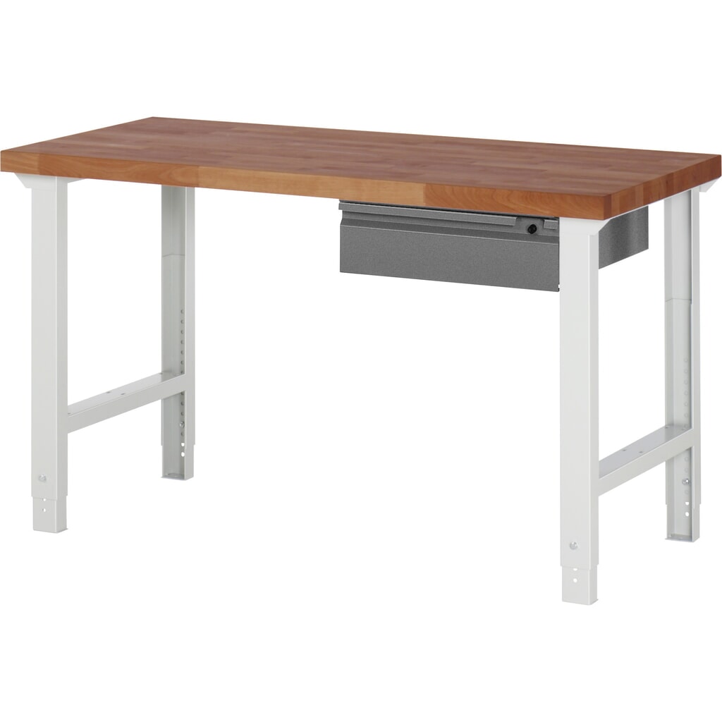 Immagine del prodotto n. 1: Banco da lavoro RAU serie 7000, piano di lavoro in faggio ramato massiccio, 1 cassetto, AxLxP 790-1.140 x 1.500 x 700 mm, 1 cassetto