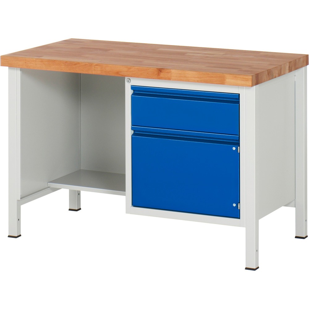 Immagine del prodotto n. 1: Banco da lavoro RAU serie 8000, 1 piano di appoggio, 1 anta battente, AxLxP 840 x 1.250 x 700 mm, 1 cassetto