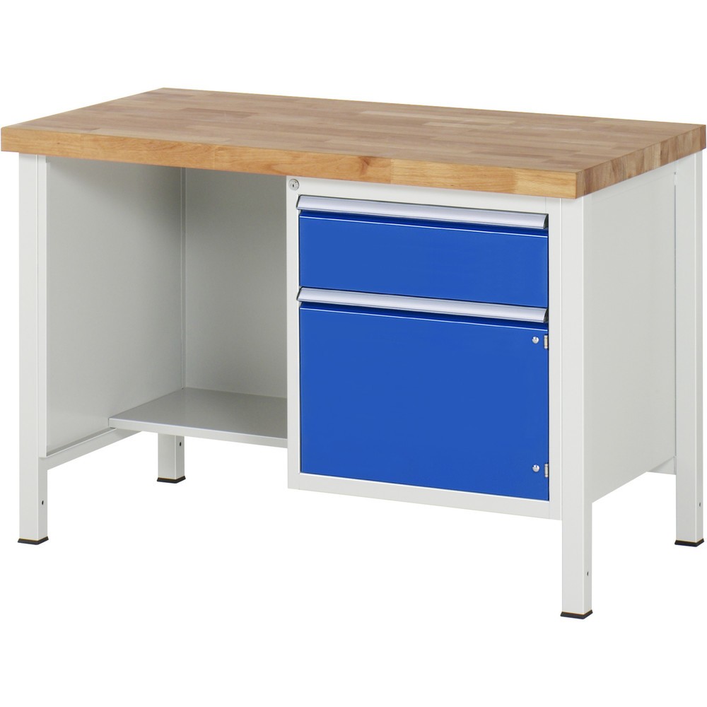 Immagine del prodotto: Banco da lavoro RAU serie 8000, 1 piano di appoggio, 1 anta battente, AxLxP 840 x 1.250 x 900 mm, 1 cassetto