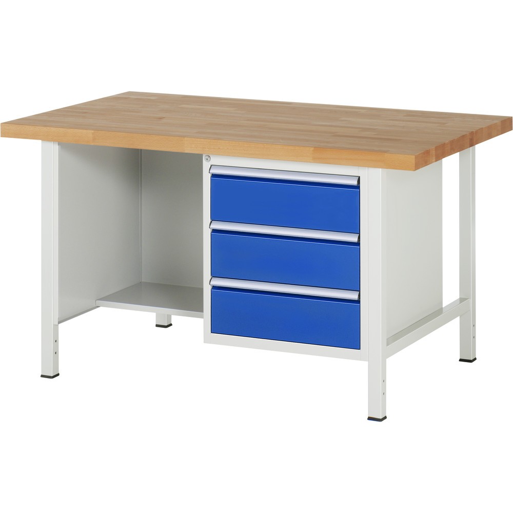 Immagine del prodotto n. 1: RAU Banco da lavoro Serie 8000, HxLxP 840-1.040 x 1.500 x 900 mm, 1 contenitore nella base a destra e vano portaoggetti, con 3 cassetti