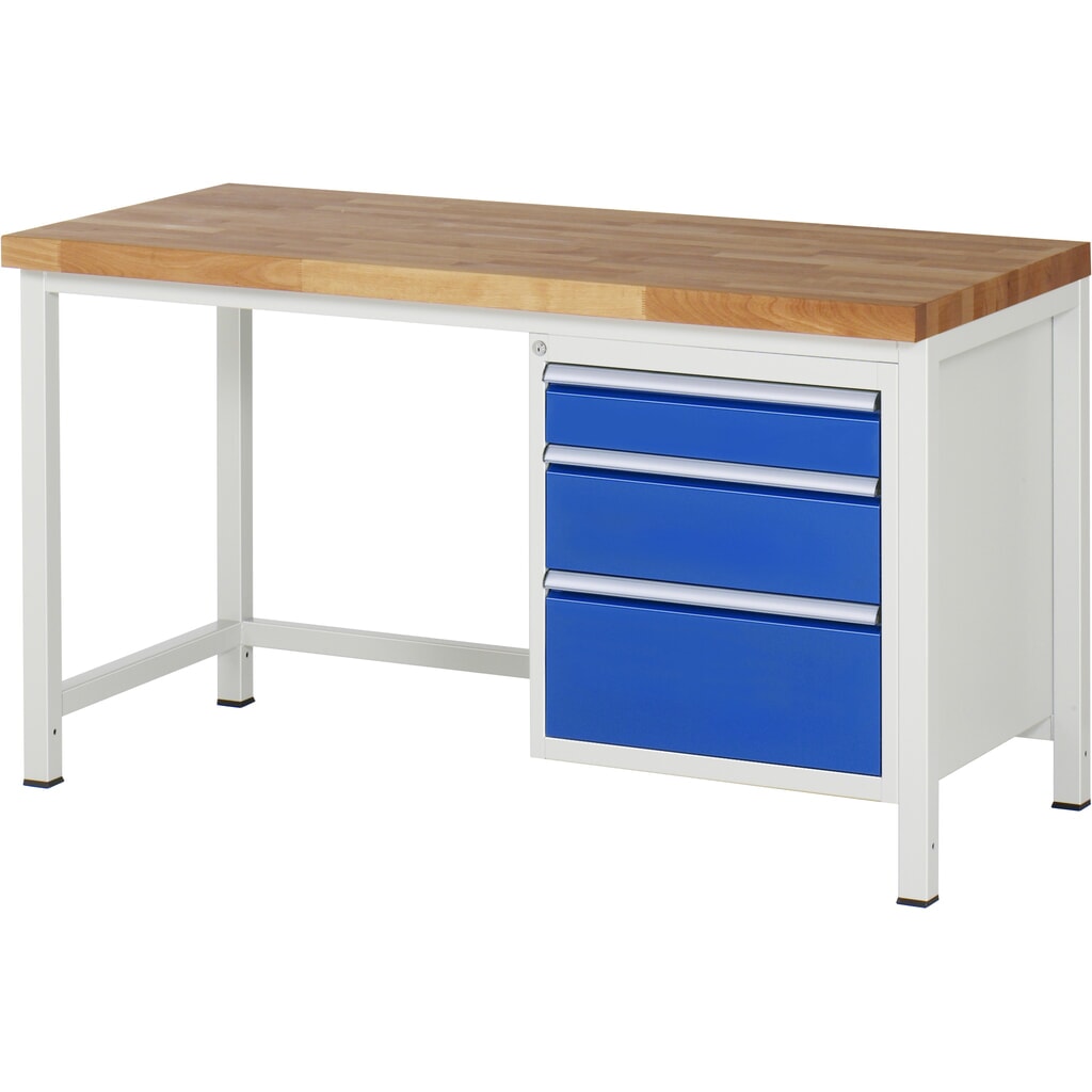 RAU Banco da lavoro Serie 8000, HxLxP 840-1.040 x 1.500 x 700 mm, 1 contenitore nella base a destra, con 3 cassetti Immagine del prodotto: RAU Banco da lavoro Serie 8000, HxLxP 840-1.040 x 1.500 x 700 mm, 1 contenitore nella base a destra, con 3 cassetti