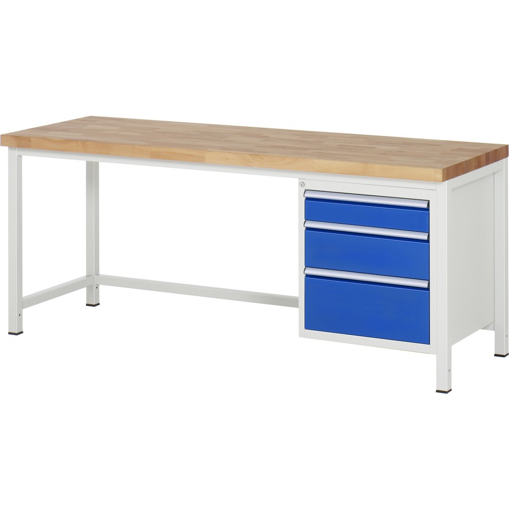Immagine del prodotto: RAU Banco da lavoro Serie 8000, HxLxP 840-1.040 x 2.000 x 700 mm, 1 contenitore nella base a destra, con 3 cassetti