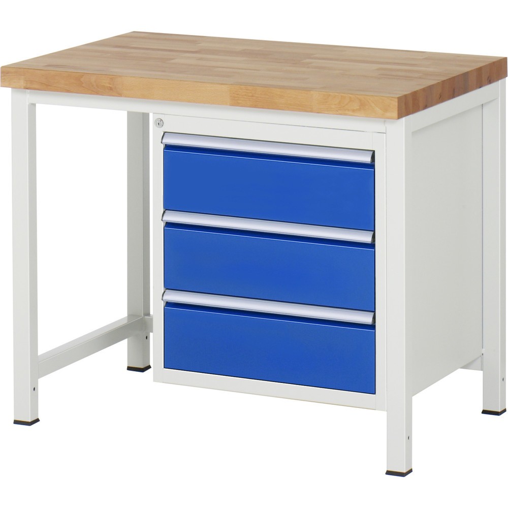Immagine del prodotto n. 1: Banco da lavoro RAU serie 8000, HxLxP 840-1.040 x 1.000 x 700 mm, 3 cassetti estraibili al 100% 3 x 180 mm, portata cassetti 100 kg