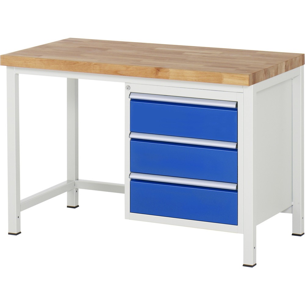 Immagine del prodotto: Banco da lavoro RAU serie 8000, AxLxP 840-1.040 x 1.250 x 700 mm, 3 cassetti estraibili al 90% 3 x 180 mm, portata cassetti 100 kg