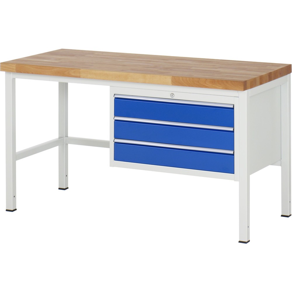 Immagine del prodotto: Banco da lavoro RAU serie 8000, AxLxP 840-1.040 x 1.500 x 700 mm, 3 cassetti estraibili al 100% 3 x 120 mm, portata cassetti 75 kg