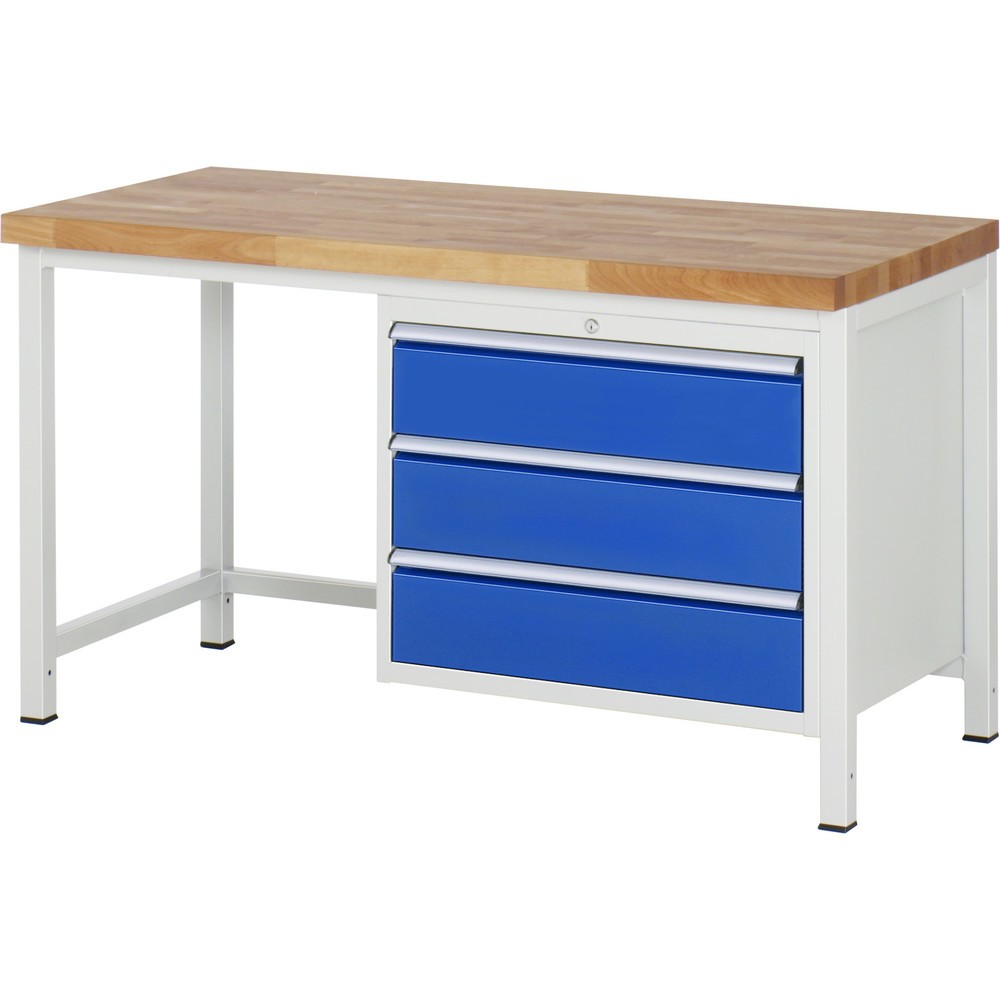 Immagine del prodotto n. 1: Banco da lavoro RAU serie 8000, AxLxP 840-1.040 x 1.500 x 700 mm, 3 cassetti estraibili al 90% 3 x 180 mm, portata cassetti 75 kg