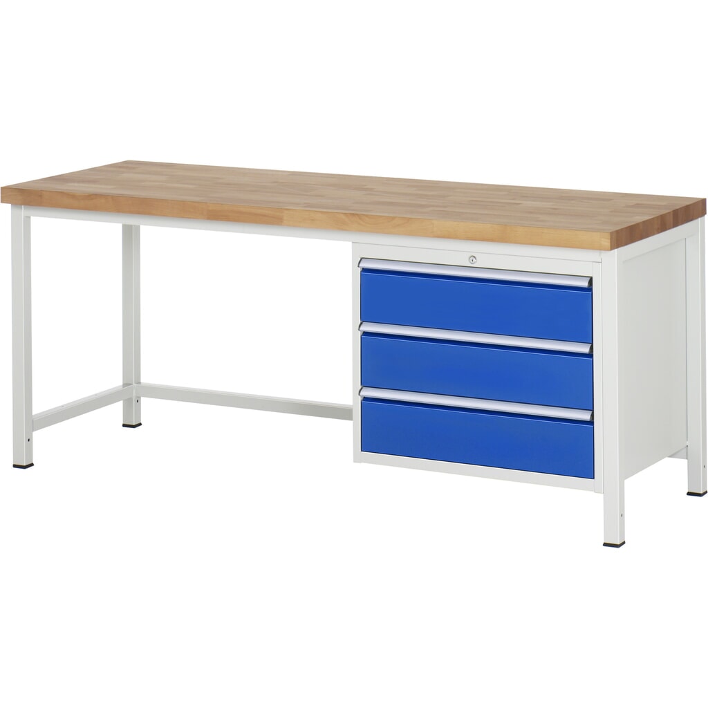 Immagine del prodotto: Banco da lavoro RAU serie 8000, AxLxP 840 x 2.000 x 700 mm, 3 cassetti estraibili al 90% 3 x 180 mm, portata cassetti 75 kg