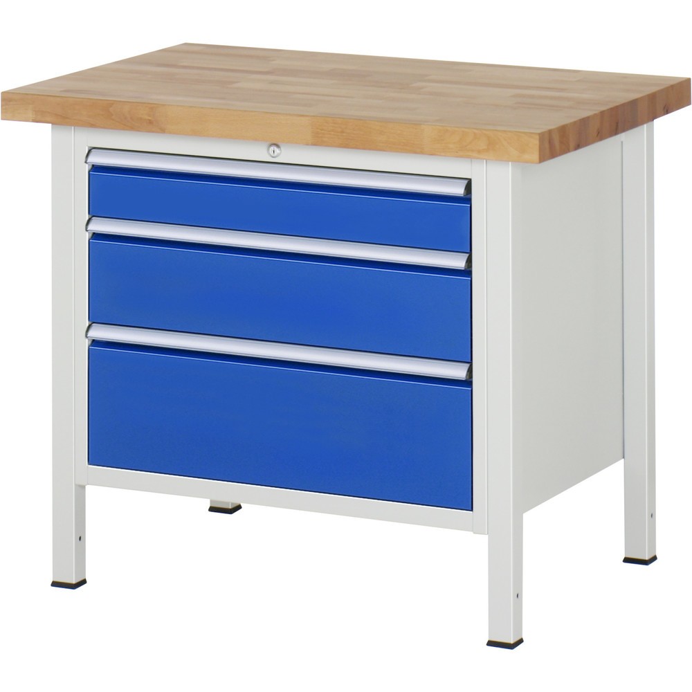 Immagine del prodotto: Banco da lavoro RAU serie 8000, AxLxP 840-1.040 x 1.000 x 700 mm, 3 cassetti estraibili al 90% 1 x 120 mm,1 x 180, 1 x 240 mm, portata cassetti 75 kg