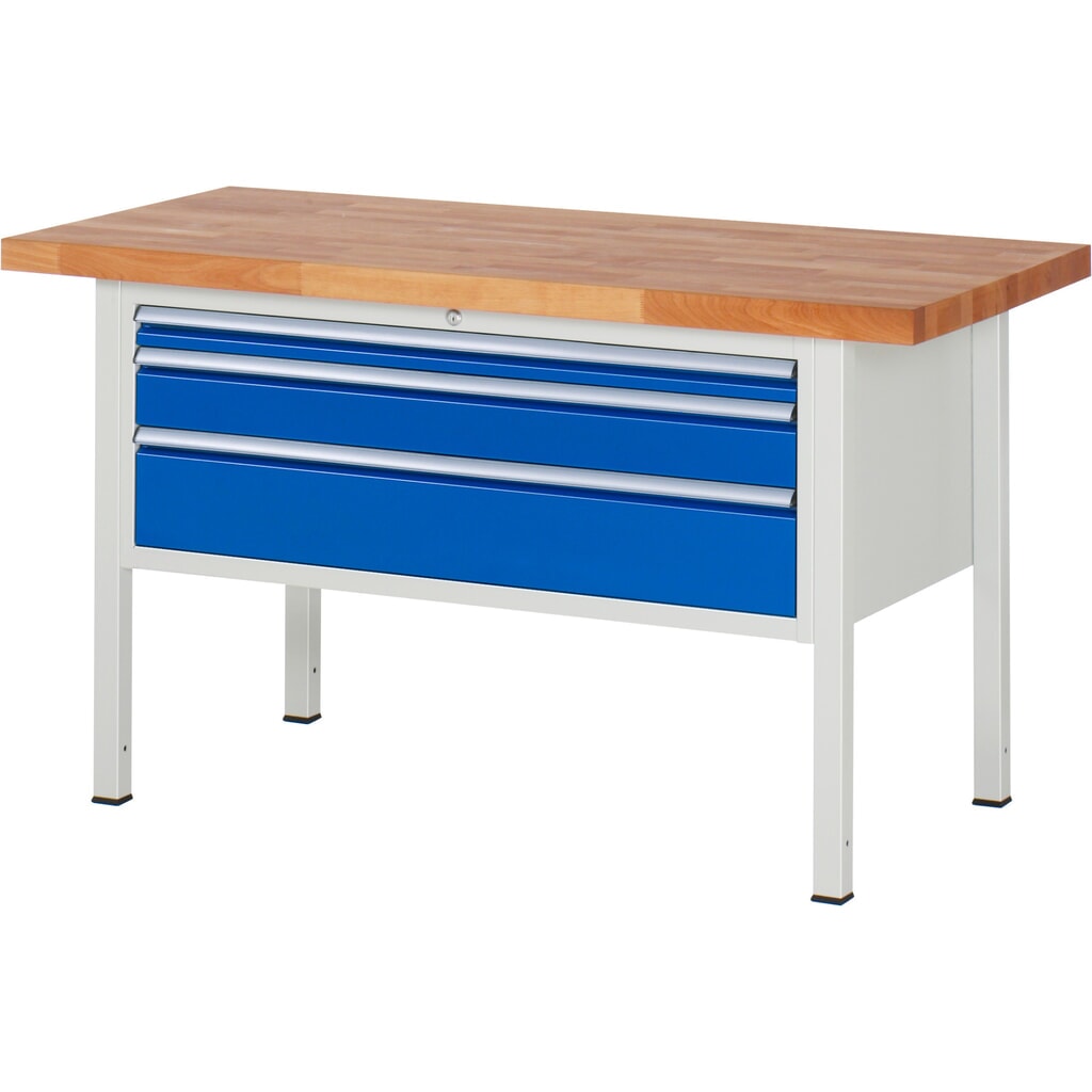 Banco da lavoro RAU serie 8000, AxLxP 840-1.040 x 1.500 x 700 mm, 3 cassetti estraibili al 90% 1 x 60, 1 x 120, 1 x 180 mm, portata cassetti 50 kg Immagine del prodotto: Banco da lavoro RAU serie 8000, AxLxP 840-1.040 x 1.500 x 700 mm, 3 cassetti estraibili al 90% 1 x 60, 1 x 120, 1 x 180 mm, portata cassetti 50 kg