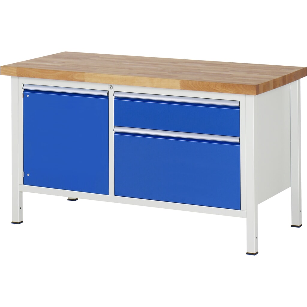 Banco da lavoro RAU serie 8000, 1 contenitore doppio, 1 piano di appoggio, 1 anta battente, AxLxP 840-1.040 x 1.500 x 700 mm, 2 cassetti estraibili al 90% 1 x 180, 1 x 360 mm Immagine del prodotto: Banco da lavoro RAU serie 8000, 1 contenitore doppio, 1 piano di appoggio, 1 anta battente, AxLxP 840-1.040 x 1.500 x 700 mm, 2 cassetti estraibili al 90% 1 x 180, 1 x 360 mm