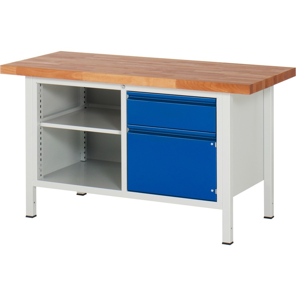 Immagine del prodotto n. 1: Banco da lavoro RAU serie 8000, 1 contenitore doppio, 1 ripiano, 1 anta battente, AxLxP 840-1.040 x 1.500 x 700 mm, 1 cassetto estraibile al 90%