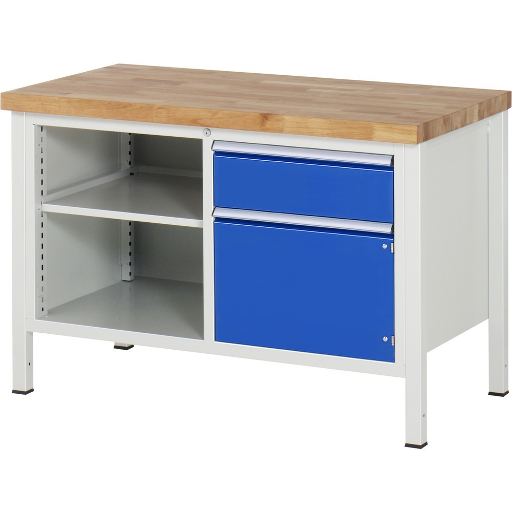 Immagine del prodotto: Banco da lavoro RAU serie 8000, 1 contenitore doppio, AxLxP 840 x 1.250 x 700 mm, 1 cassetto, 1 anta battente
