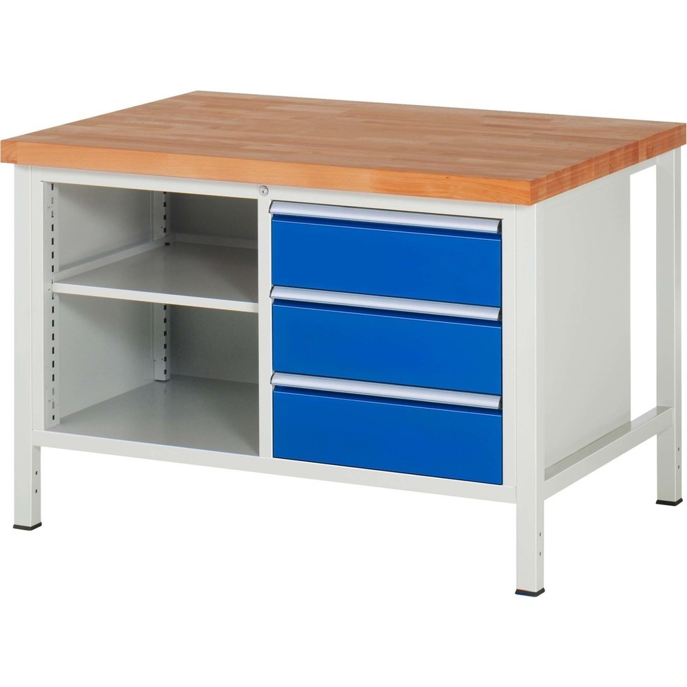 Immagine del prodotto: Banco da lavoro RAU serie 8000, 1 contenitore doppio, AxLxP 840 x 1.250 x 900 mm, 3 cassetti