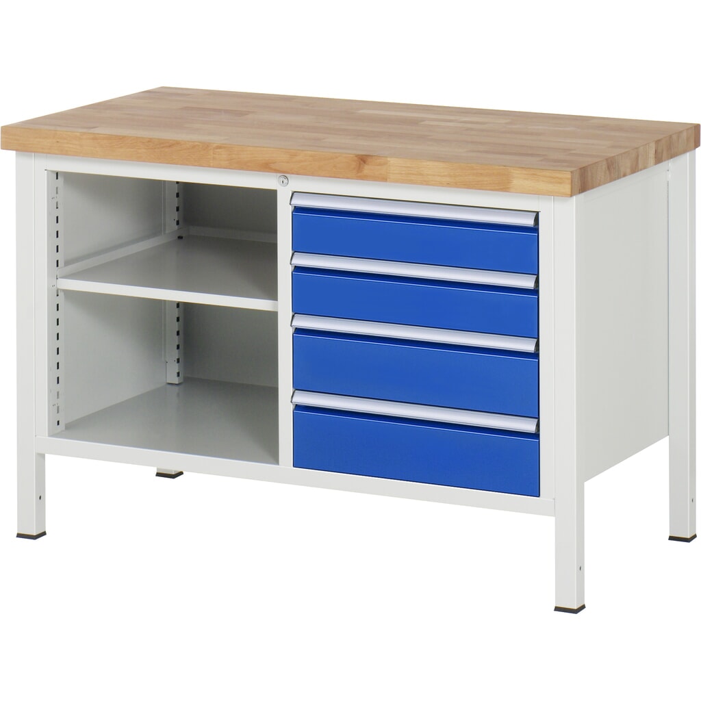 Immagine del prodotto n. 1: Banco da lavoro RAU serie 8000, 1 contenitore doppio, AxLxP 840 x 1.250 x 700 mm, 4 cassetti