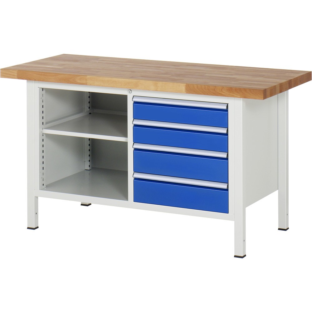 Immagine del prodotto: Banco da lavoro RAU serie 8000, 1 contenitore doppio, AxLxP 840 x 1.500 x 700 mm, 4 cassetti