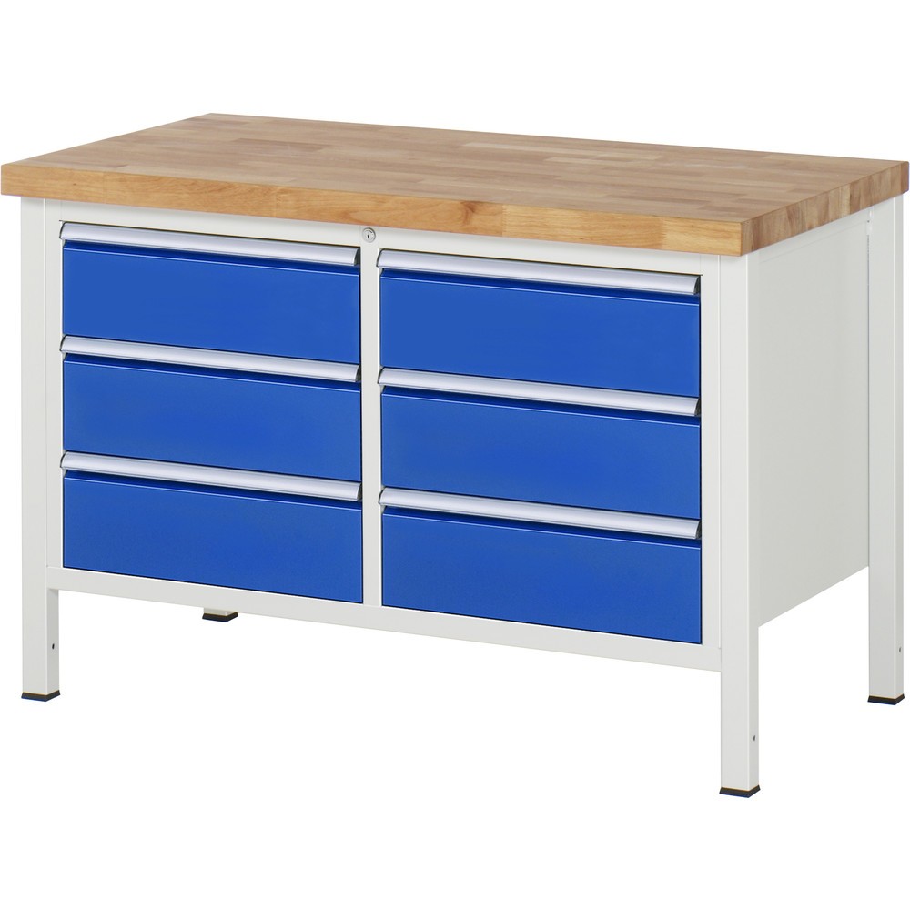 Immagine del prodotto: RAU Banco da lavoro Serie 8000, HxLxP 840-1.040 x 1.250 x 700 mm, 1 contenitore doppio nella base, ciascuno con 6 cassetti