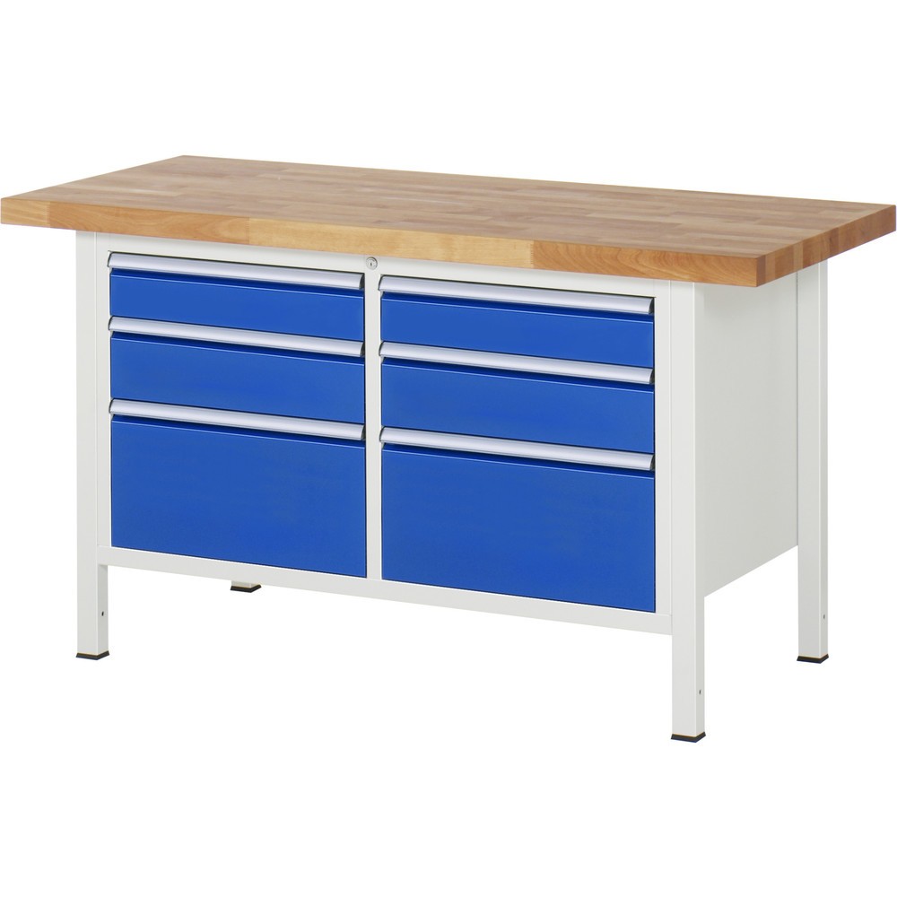 Immagine del prodotto n. 1: Banco da lavoro RAU serie 8000, 1 contenitore doppio, AxLxP 840-1.040 x 1.500 x 700 mm, 6 cassetti estraibili al 100% 2 x 120, 2 x 150, 2 x 270 mm, portata cassetti 100 kg
